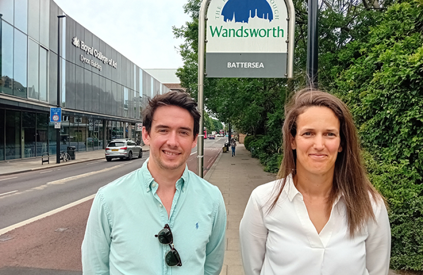 Tom and Caroline on Battersea Bridge Road