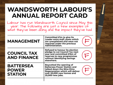 A report card showing Labour's failures in Wandsworth over the last six months.